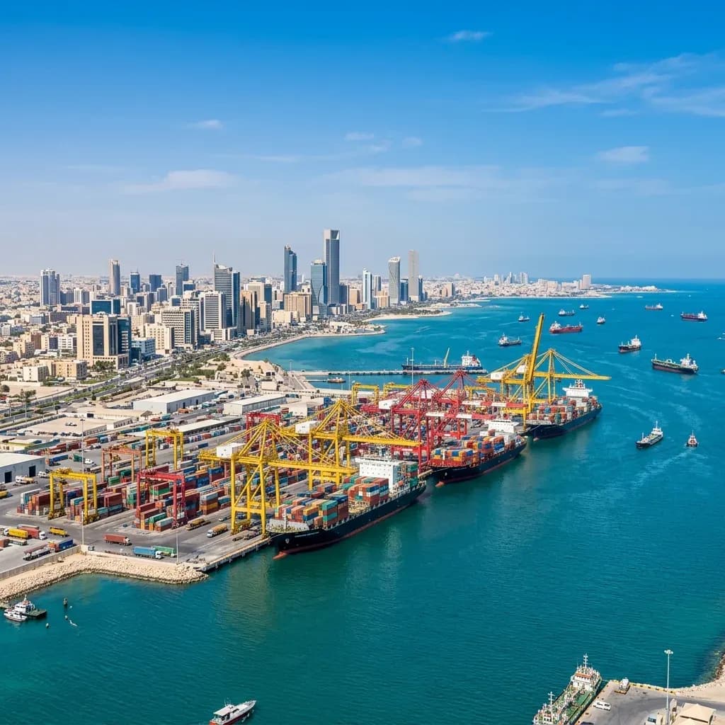 ميناء الدمام وأفق المدينة على الخليج العربي